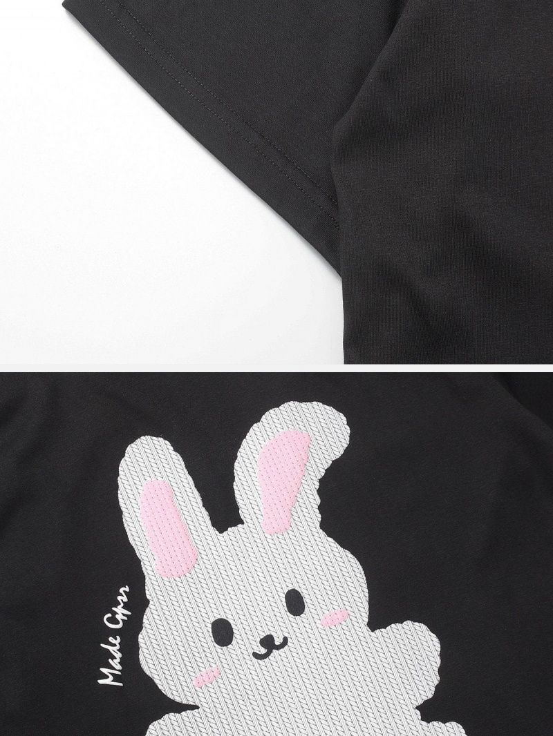 T Shirts Aelfric Eden Rabbit Print Patchwork Tee Noir | YHF-74740603